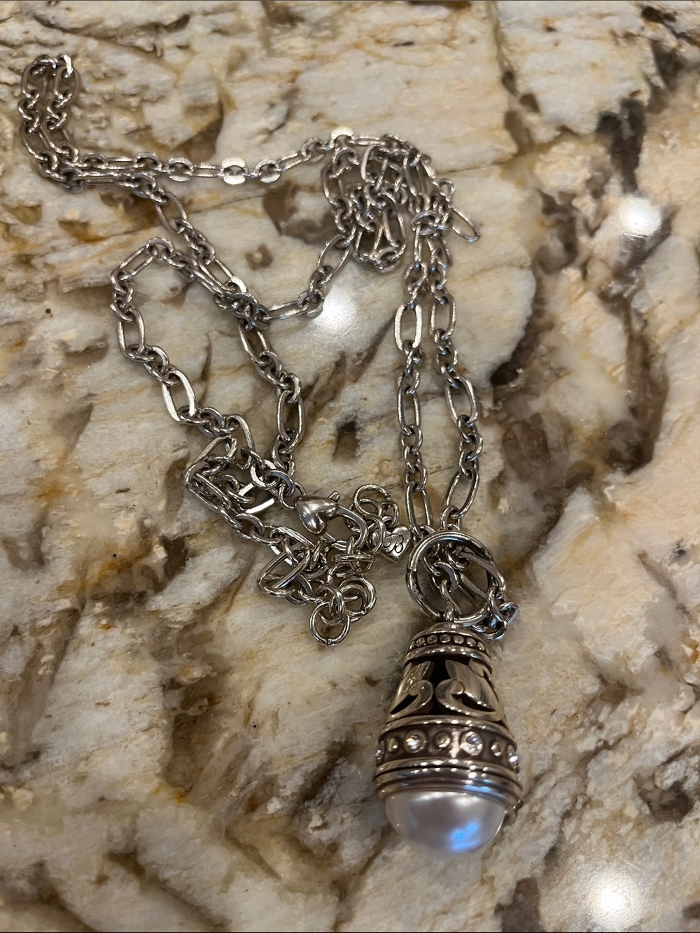 Brighton rare Pearl Drop Pendant Necklace - Silver
